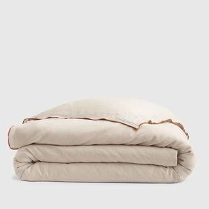 Quince European Linen Dbl. Embroidered Edge Duvet Cover Sand/Terracotta King